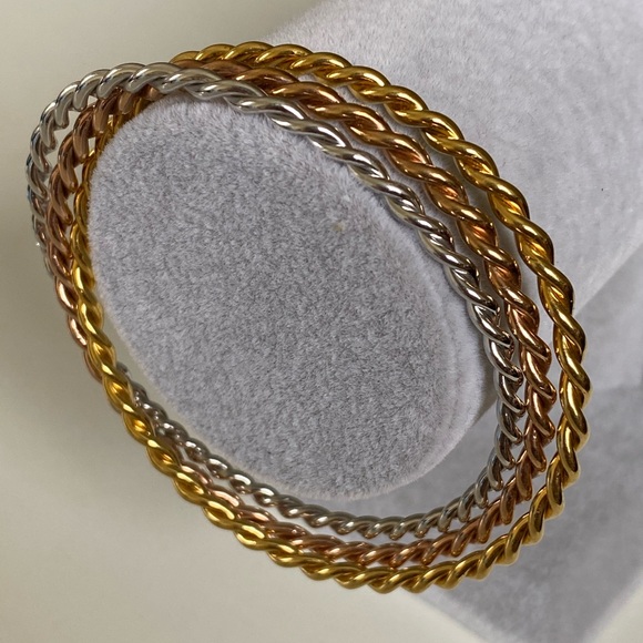 925 Silver handmade connected 3 twisted bangles - Picture 4 of 7